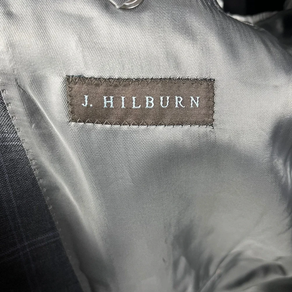 J. Hilburn 2 Piece Suit Mens 49 Grey Windowpane Vitale Barberis Canonico Wool